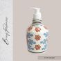 Khurja Pottery Dispenser Big White Multicolour Flower | Hand Paited Ceramic Liquid Soap Dispenser with Pump| Bathroom Liquid Soap Dispenser |Kitchen Liquid Soap Dispenser
