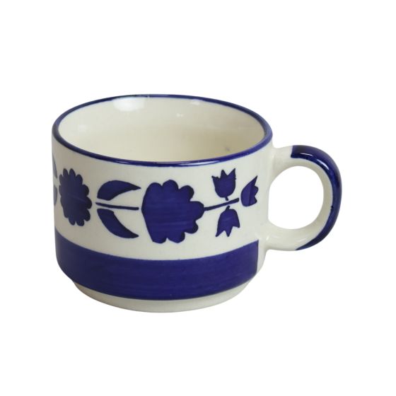 Khurja Pottery Murli Cup Painting Blue Leaf So6| Hand painted | Kitchen ware | Home Décor | Blue