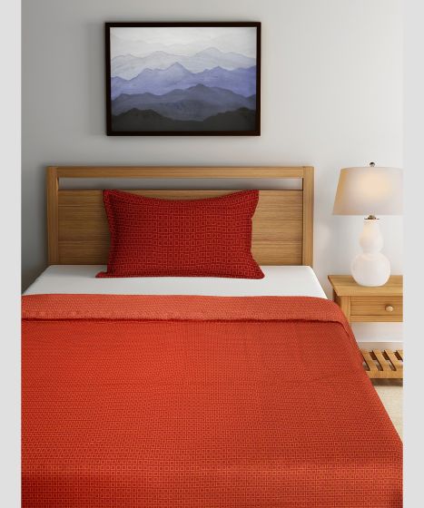 Bedspread Cotton Red Yellow Square 90X100